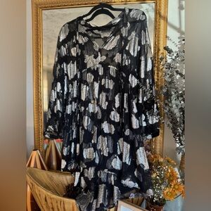 Zara Black and Silver Patterned Tunic